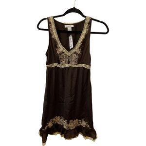 Charlotte Russe‎ V Neck Charmeus Dress Dark Brown Womens Size S Lace Trim NWT